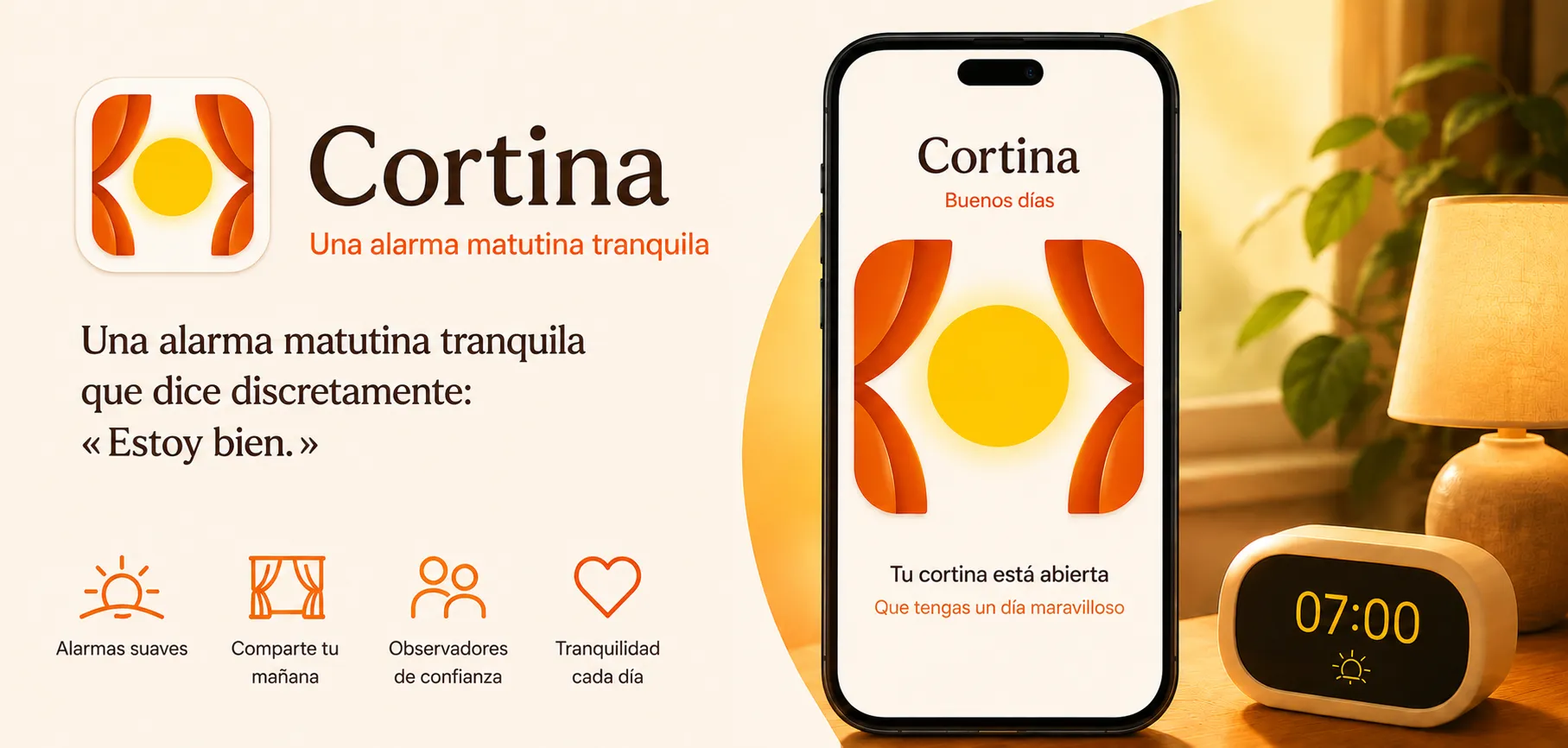 App de registro matutino Cortina mostrando una cortina digital