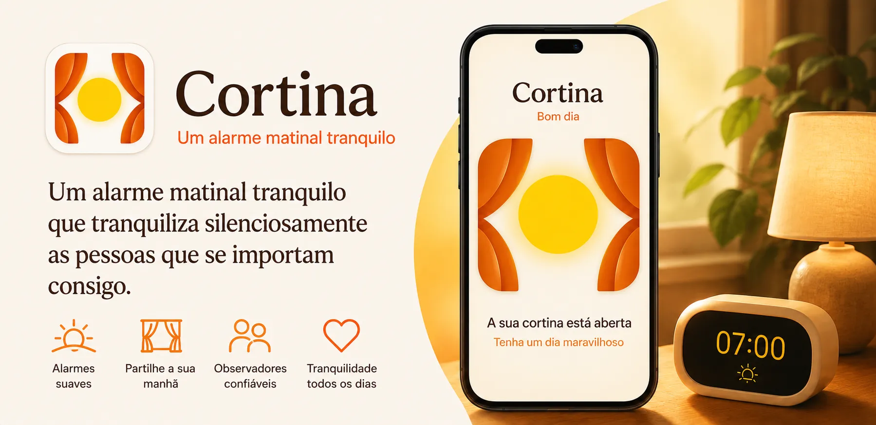 App de check-in matinal Cortina mostrando a cortina digital