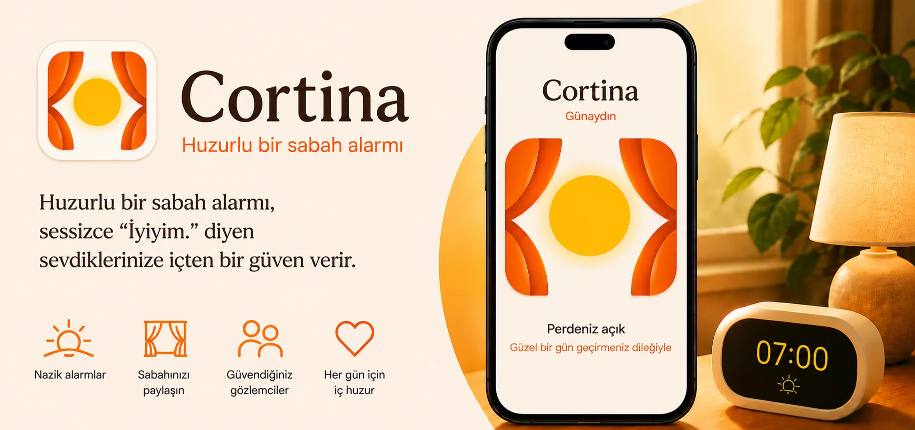 Dijital perdeyi gösteren Cortina sabah check-in uygulaması