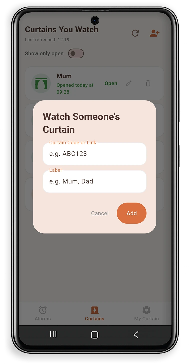 Adding a new digital curtain check-in on Cortina app