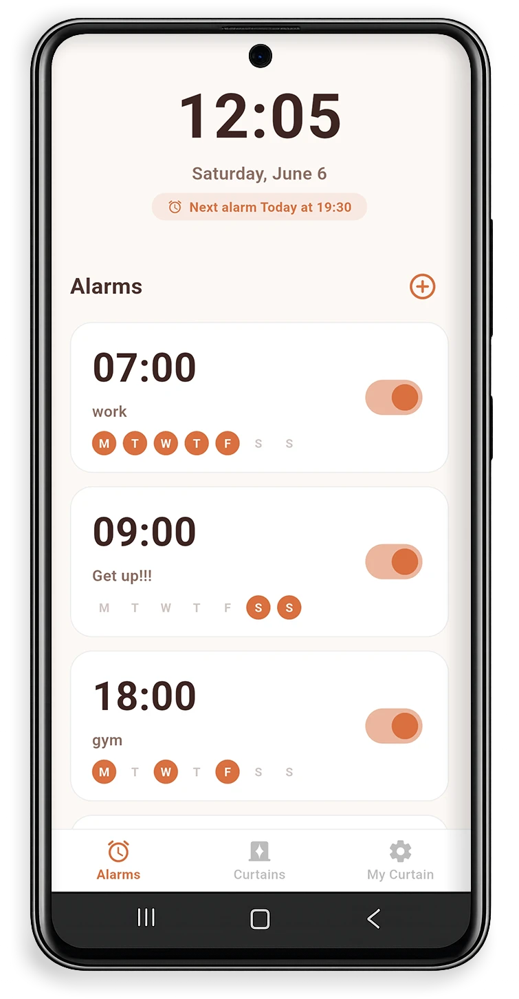 Cortina student check-in app alarm list view